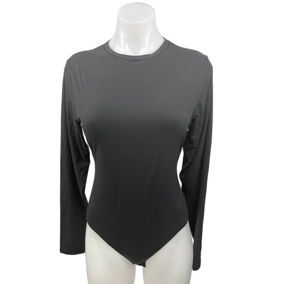 Skims Black Crew Neck Long Sleeve Stretch Bodysuit Thong Shirt T-shirt Top XL - Picture 1 of 3